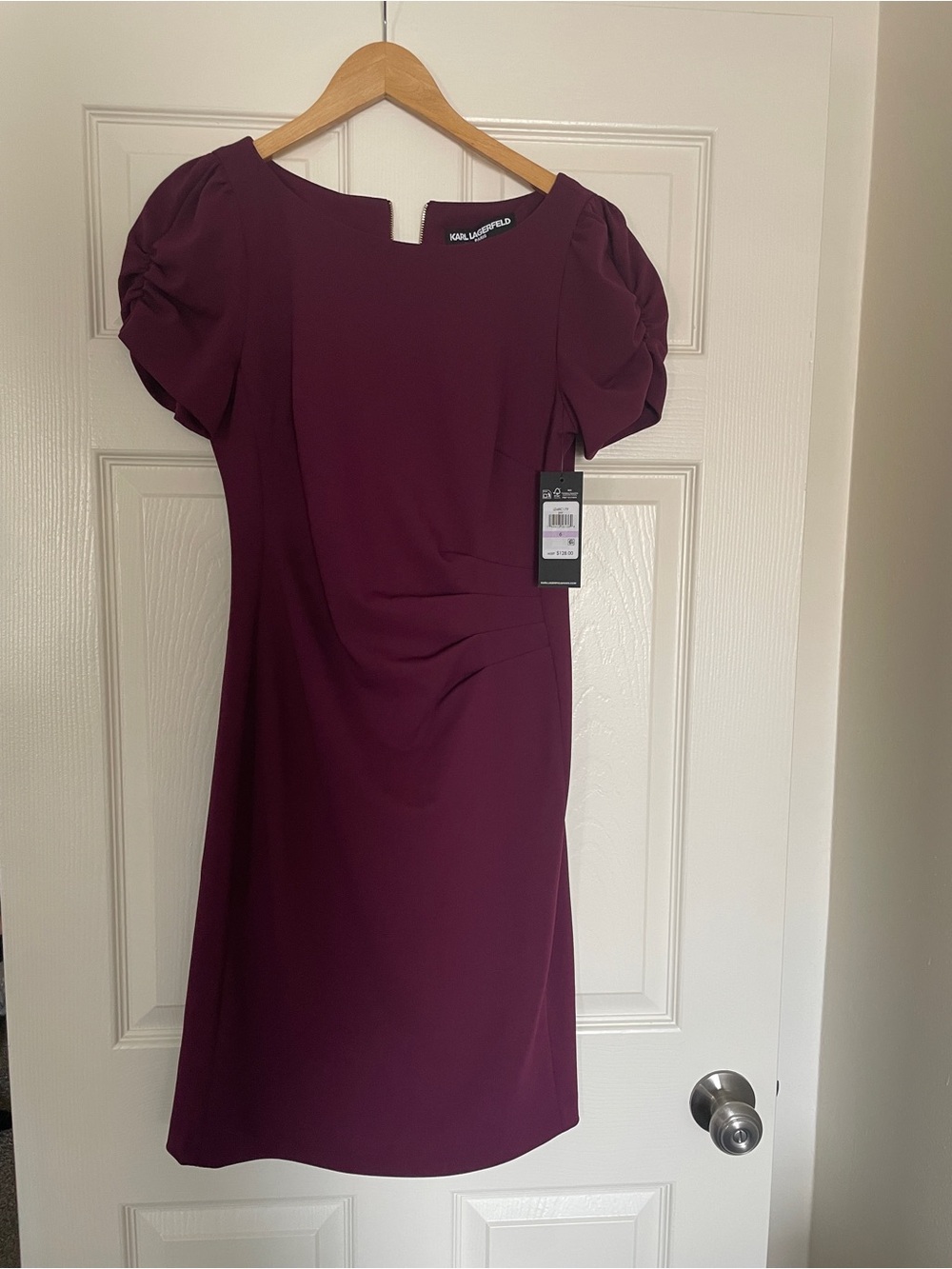 💜 Karl Lagerfeld Plum Midi Dress with Puff Sleeves 💜